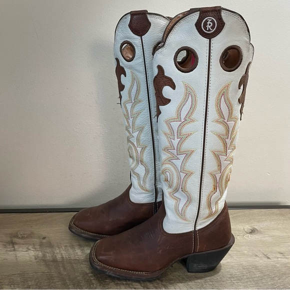 Tony Lama White and Brown Heeled Boots - Picture 2 of 8